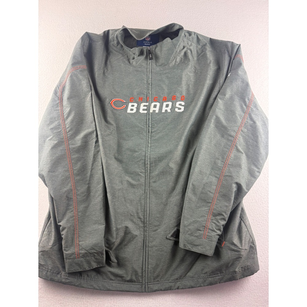 Reebok NFL Onfield Chicago Bears Full Zip Jacket Mens XL Grey Orange Stitching